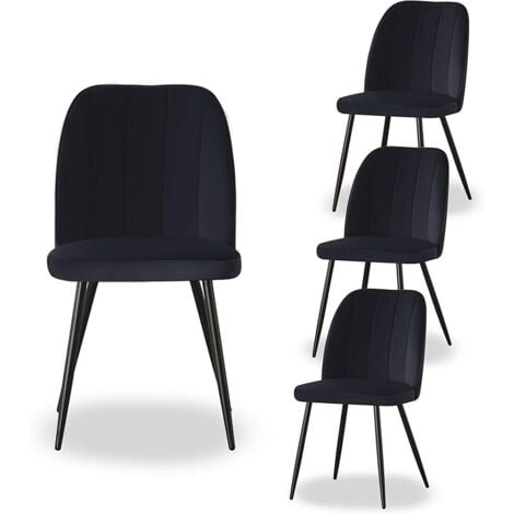 AINPECCA 4X Dining Chairs Padded Seat Metal Leg Kitchen Chair Home Office Room Black