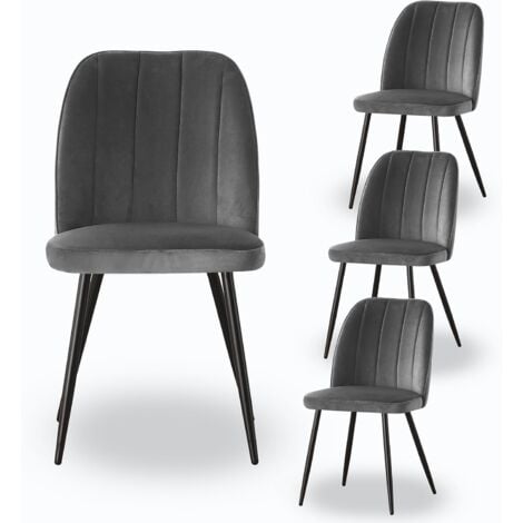 AINPECCA 4X Dining Chairs Padded Seat Metal Leg Kitchen Chair Home Office Room Grey