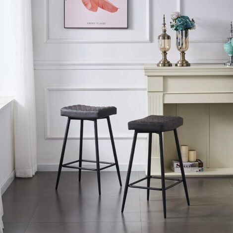 AINPECCA Bar Stools Set of 2 PU Leather Grey Breakfast Dining Bar Stools Fixed Height Bar Stools Breakfast Bar, Counter, Kitchen and Home