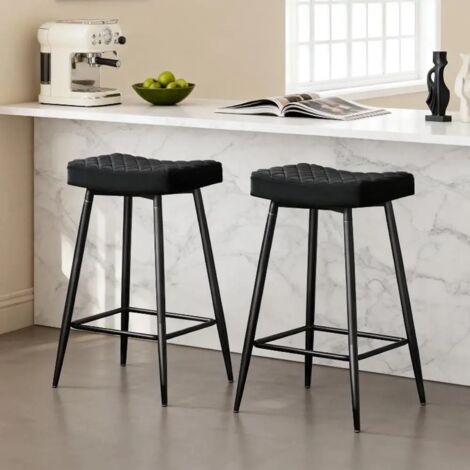 AINPECCA Bar Stools Set of 2 Velvet Black Breakfast Dining Bar Stools Fixed Height Bar Stools Breakfast Bar, Counter, Kitchen and Home