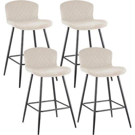 AINPECCA 4 Soft Velvet Seat Bar Chairs Breakfast Kitchen Counter Chairs with Metal Legs, Backrests & Footrests(Beige,4)