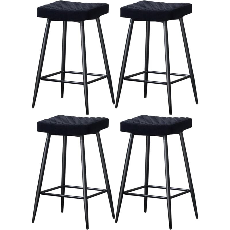 Bar Stools Set of 4 Velvet Black Breakfast Dining Bar Stools Fixed Height Bar Stools Breakfast Bar, Counter, Kitchen and Home - Ainpecca