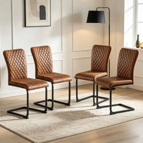 AINPECCA Dining Chairs Set of 4 Suede Brown Dining Chair with Padded Seat, High - Back and Stylish Modern Design Kitchen Chairs for Dining Room (Brown , 4)