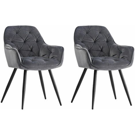 AINPECCA Dining Chairs Velvet Padded Seat Metal Legs Kitchen Chair Home Office(Grey,2PCS)