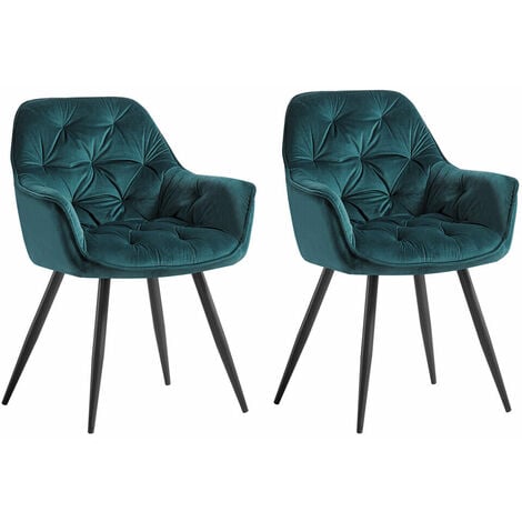 AINPECCA Dining Chairs Velvet Padded Seat Metal Legs Kitchen Chair Home Office(Teal,2PCS)