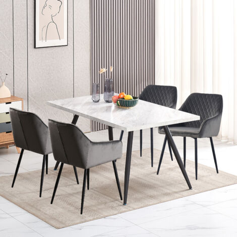 AINPECCA Dining Table and 4 Dining Chairs Set Dining Room Chair Kitchen Home Office(Grey table+4 Grey velvet chairs)