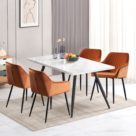AINPECCA Dining Table and 4 Dining Chairs Set Dining Room Chair Kitchen Home Office(Grey table+4 Orange velvet chairs)
