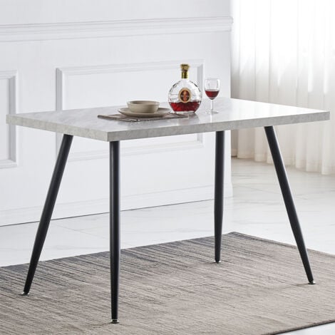 AINPECCA Dining Table White Marbled Effect Dining Room Table MDF top Kitchen Dinner Desk with Metal legs Breakfast Dinner Table Home Office Furniture (4-6 Pers 150cm Length)