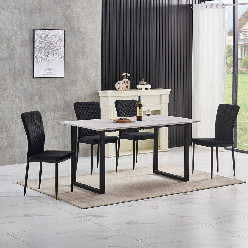 Ainpecca - Grey Dining Table and Chairs 4 Set Dining Room Chair Kitchen Home Office(table+4 black velvet chairs)