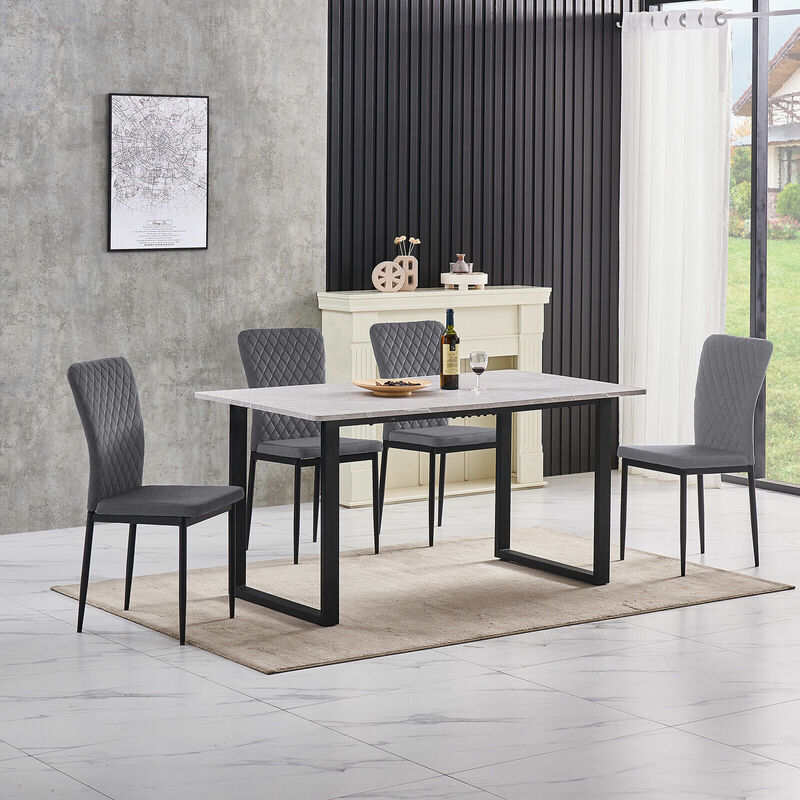 Grey Dining Table and Chairs 4 Set Dining Room Chair Kitchen Home Office(table+4 Grey velvet chairs) - Ainpecca