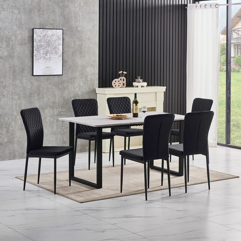 AINPECCA Grey Dining Table and Chairs 6 Set Dining Room Chair Kitchen Home Office(table+6 black velvet chairs)