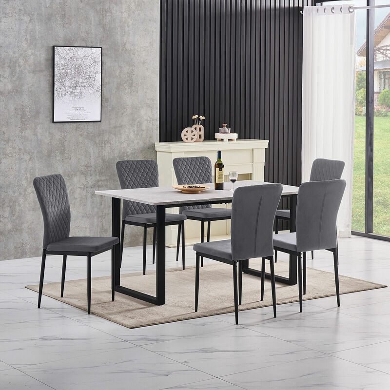 AINPECCA Grey Dining Table and Chairs 6 Set Dining Room Chair Kitchen Home Office(table+6 Grey velvet chairs)