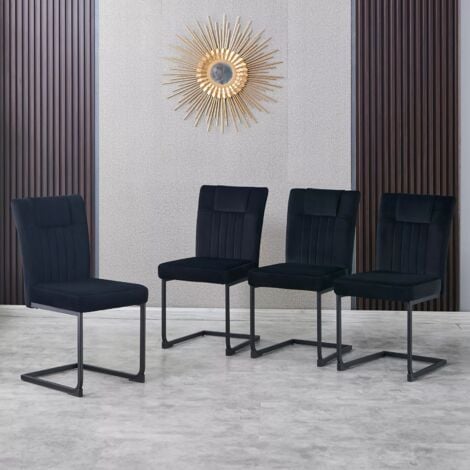 AINPECCA New Set of 4 pcs Black Dining Chairs Metal Legs Velvet High Back Seat Dining Room Furniture