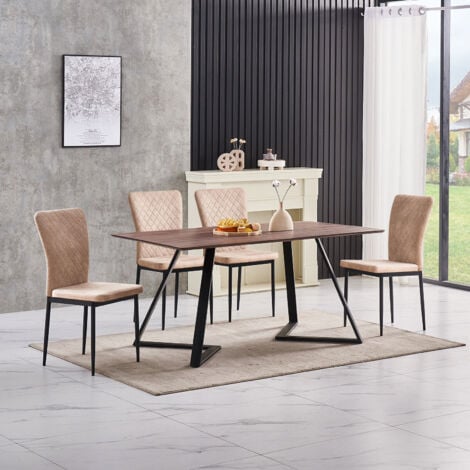 AINPECCA OAK Dining Table Set and 6 Beige suede chairs kitchen table set UK