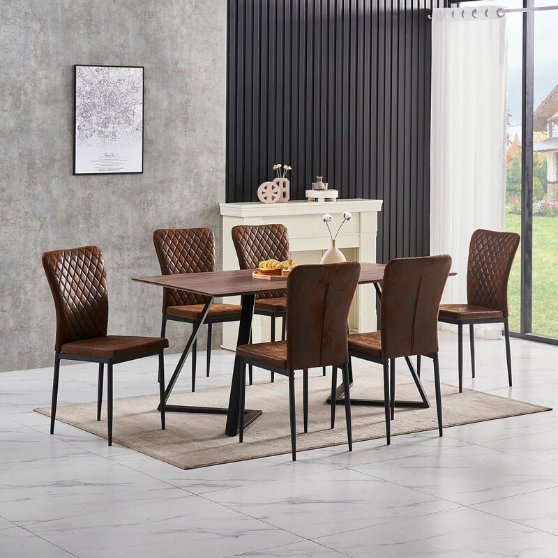 Oak Dining Table Set and 6 Brown suede chairs kitchen table set uk - Ainpecca