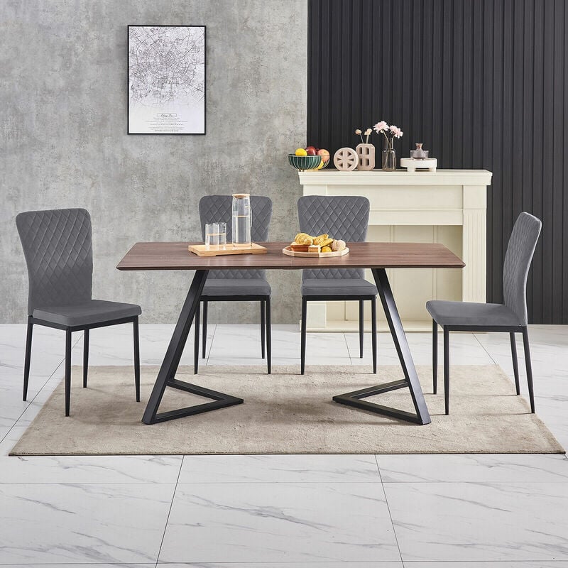 AINPECCA OAK Dining Table Set and 4 Grey Velvet chairs kitchen table set UK