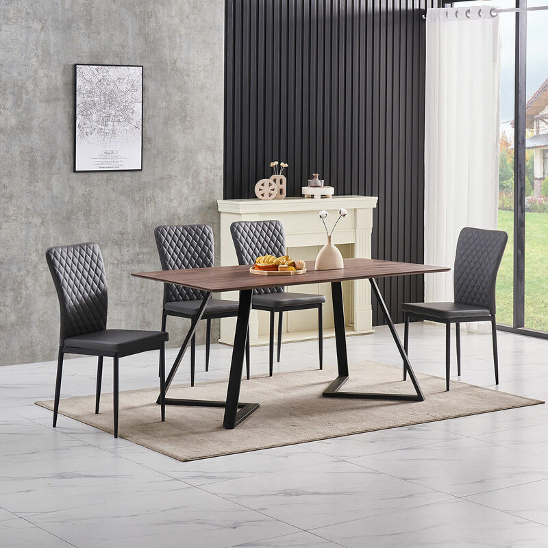 AINPECCA OAK Dining Table Set and 4 Grey Leather chairs kitchen table set UK