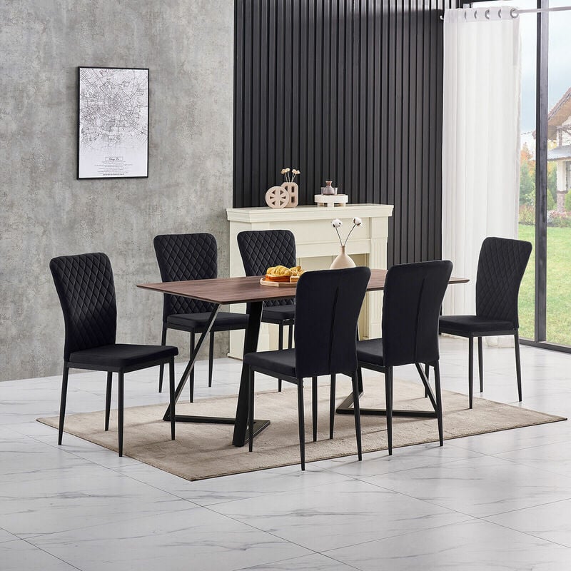 AINPECCA OAK Dining Table Set and 6 Balck Velvet chairs kitchen table set UK