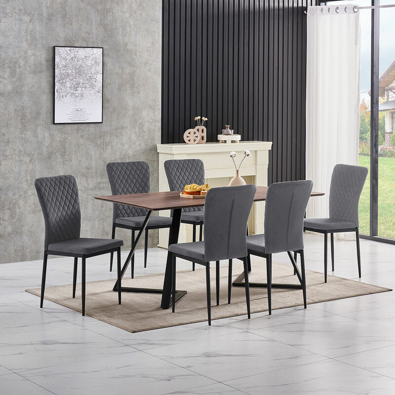 AINPECCA OAK Dining Table Set and 6 Grey Velvet chairs kitchen table set UK