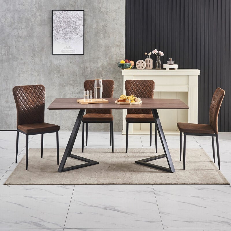 AINPECCA OAK Dining Table Set and 4 Brown suede chairs kitchen table set UK