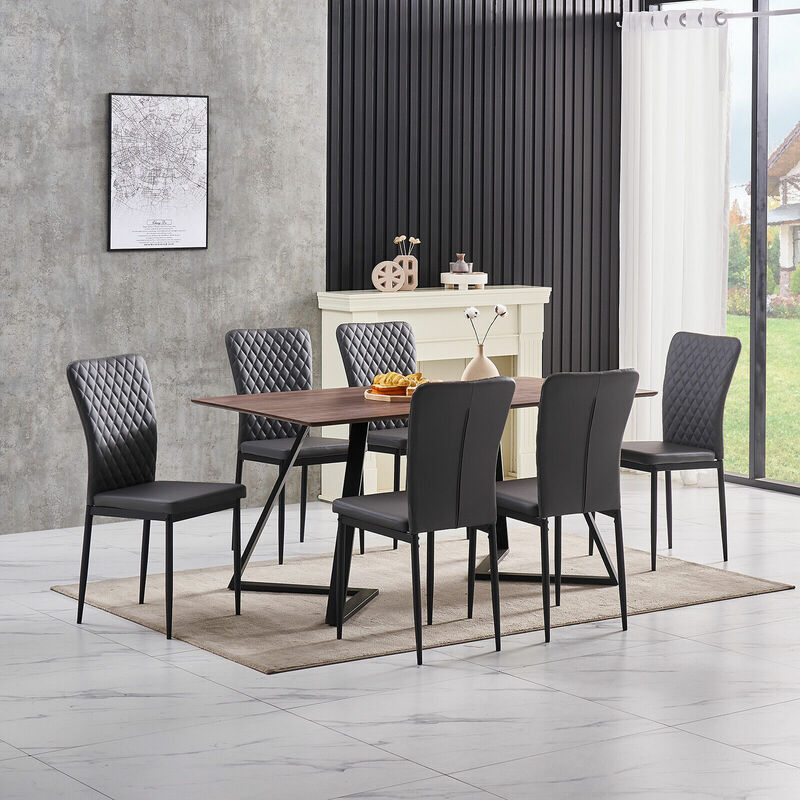 AINPECCA OAK Dining Table Set and 6 Grey Leather chairs kitchen table set UK