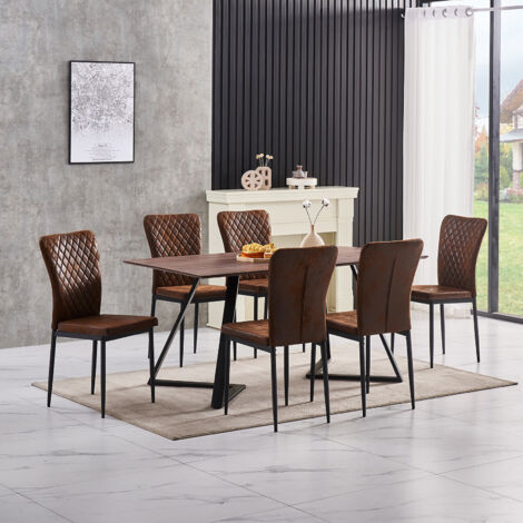 AINPECCA OAK Dining Table Set and 6 Brown suede chairs kitchen table set UK