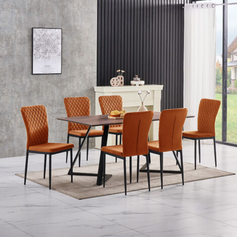 AINPECCA OAK Dining Table Set and 6 Orange Velvet chairs kitchen table set UK