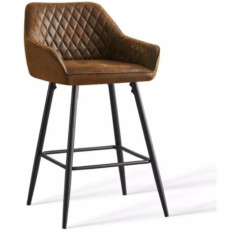 AINPECCA Set of 1 Barstools Suede Upholstered seat with Backrest & Armrest Black Metal Legs Kitchen Breakfast Bar Stools (Brown Suede ,1 pcs)