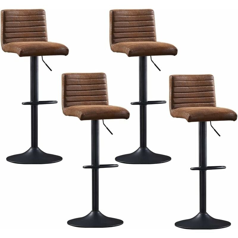 Ainpecca - Set of 4 Faux Suede Bar Stools Metal Frame Footrest Base Cafe Pub Swivel Chairs,Brown