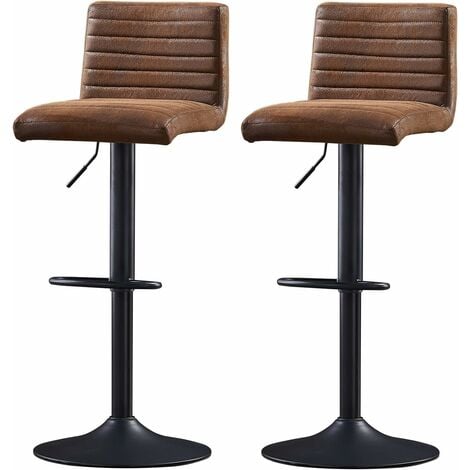 AINPECCA Set of 2 Faux Suede Bar Stools Metal Frame Footrest Base Cafe Pub Swivel Chairs