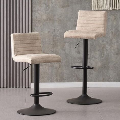 AINPECCA Set of 2 Faux Suede Bar Stools Metal Frame Footrest Base Cafe Pub Swivel Chairs,Beige