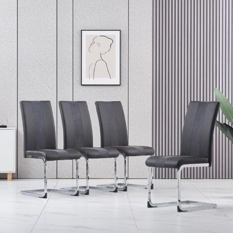 AINPECCA Set of 2 Grey Dining Chairs Dining Room Office PU Leather and Velvet Padded Seat Kitchen chairs, 2pcs
