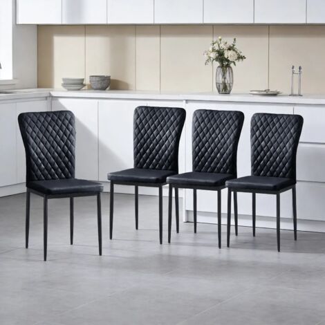 AINPECCA Set of 4 Dining Chairs High Back PU Office Kitchen Chair Living Home-BLACK
