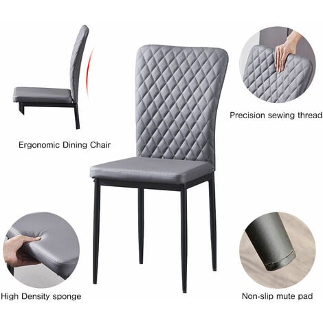 AINPECCA Set of 4 Dining Chairs High Back PU Office Kitchen Chair Living Home-Grey