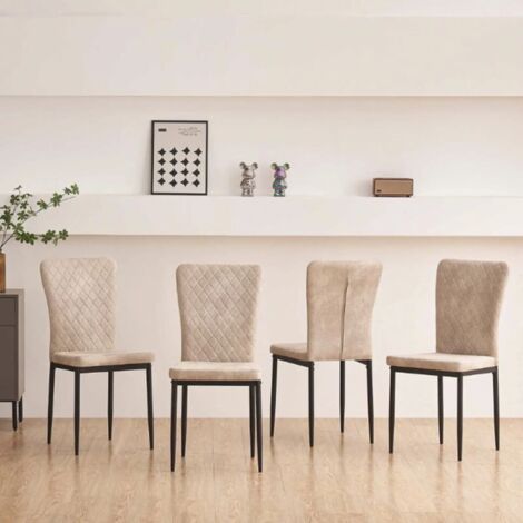 AINPECCA Set of 4 Dining Chairs High Back Suede Office Kitchen Chair Living Home-Beige