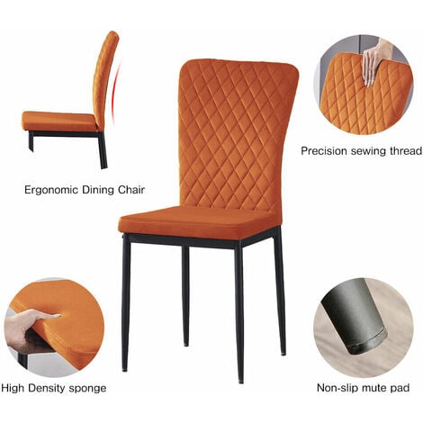 AINPECCA 4 Dining Chairs High Back Velvet Office Kitchen Chair Living Home-ORANGE