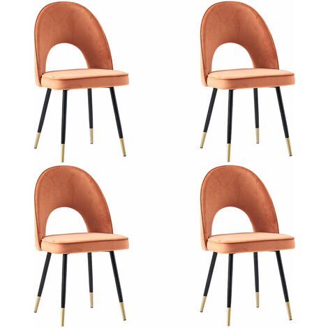 AINPECCA Set Of 4 Dining Chairs Velvet Seat Metal Legs Kitchen Lounge Living Room Chair Home, 4pcs Orange
