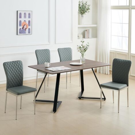 AINPECCA Set of 4 Faux Leather Dining Chairs High Back with Chrome Leg Office Kitchen Chair Living Home-Grey