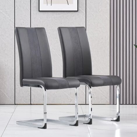 AINPECCA Set of 4 Grey Dining Chairs Dining Room Office PU Leather and Velvet Padded Seat Kitchen chairs, 4pcs