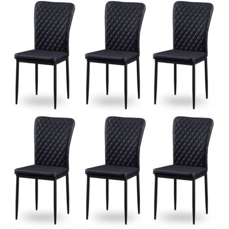 AINPECCA Set of 6 Dining Chairs High Back PU Office Kitchen Chair Living Home-Black