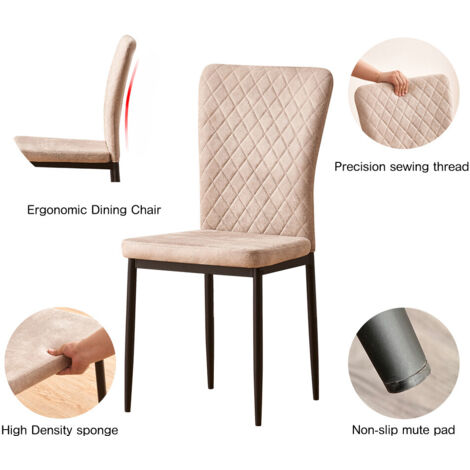 AINPECCA Set of 6 Dining Chairs High Back Suede Office Kitchen Chair Living Home-Beige
