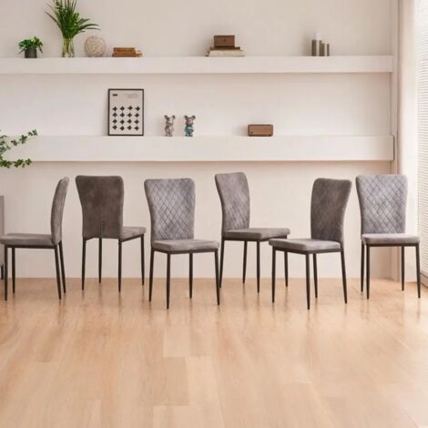 AINPECCA Set of 6 Dining Chairs High Back Suede Office Kitchen Chair Living Home-Light grey