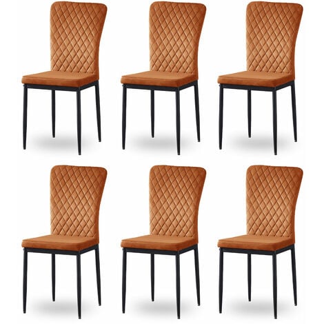 AINPECCA Set of 6 Dining Chairs High Back Velvet Office Kitchen Chair Living Home-ORANGE