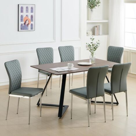 AINPECCA Set of 6 Faux Leather Dining Chairs High Back with Chrome Leg Office Kitchen Chair Living Home-Grey