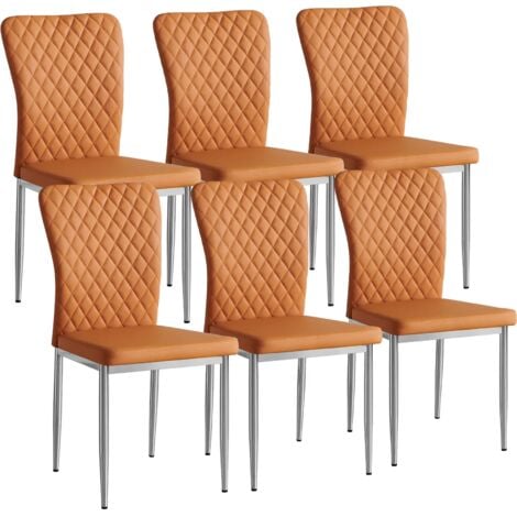 AINPECCA 6 Faux Leather Dining Chairs High Back with Chrome Leg Office Kitchen Chair Living Home-Beige