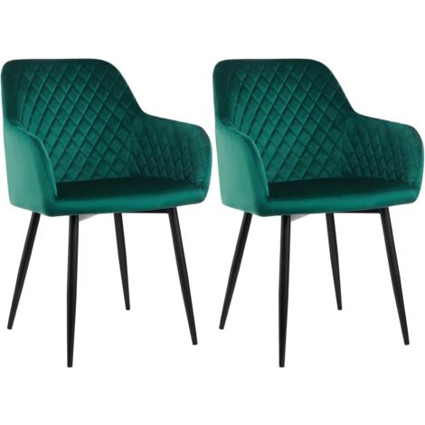 AINPECCA Velvet Dining Chair with Arms and Backrest Kitchen Dining Chair Living Room Chair Chair for Bedroom (Green, 2)