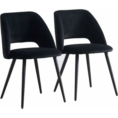 AINPECCA Velvet Dining Chairs Set of 2 Kitchen Counter Chairs with Upholstered Booster Padded Seat Armless Design with Black Metal Legs,Black