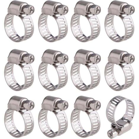 AIPERQ - 12 abrazaderas de manguera de acero inoxidable ajustables para tuberías (10-16 mm)