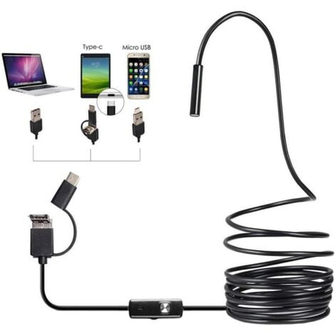 AIPERQ 3 in 1 Endoscope Inspection Camera, HD Industrial Endoscope, 5.5mm Waterproof Lens, 6 LED Lights, 3 in 1 USB Interface for Android Phones and Computers (Size : 5m)