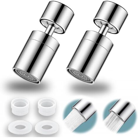 AIPERQ 360° Pivotant Embout Robinet Cuisine 2 Modes Embout Robinet Cuisine Rotatif Grand Pour Robinet Pour Éviers de Cuisine Salle de Bain lavabo (Argent)